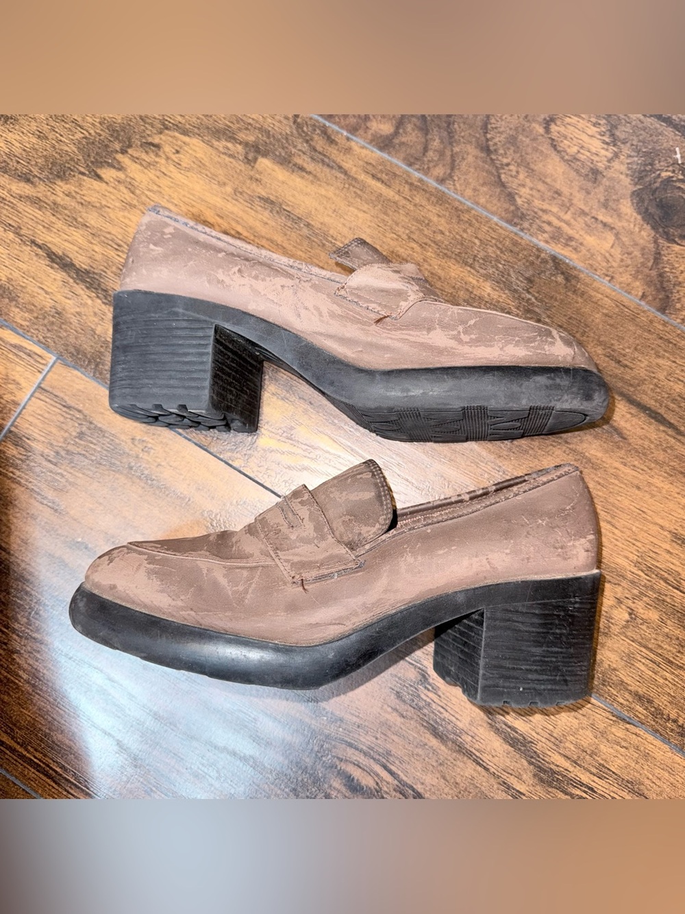 LOWER EAST SIDE Brown Suede Block Heel Loafers